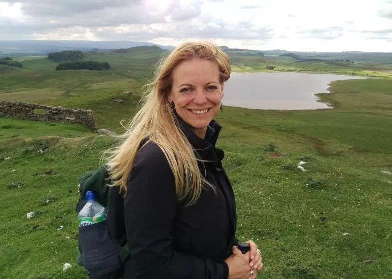 Fundraising: Sarah Alexander walked the entire length of Hadrian's Wall to raise money for Cancer Research UK.
