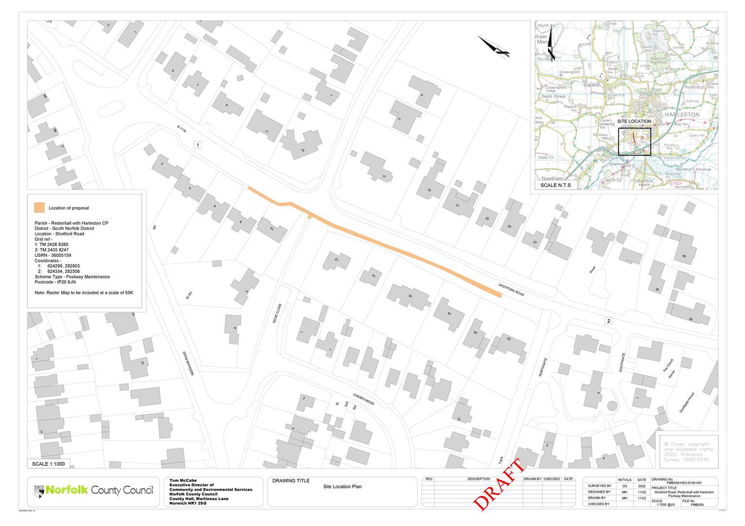 The section of Shotford Road where the work will take place. Picture: Norfolk County Council