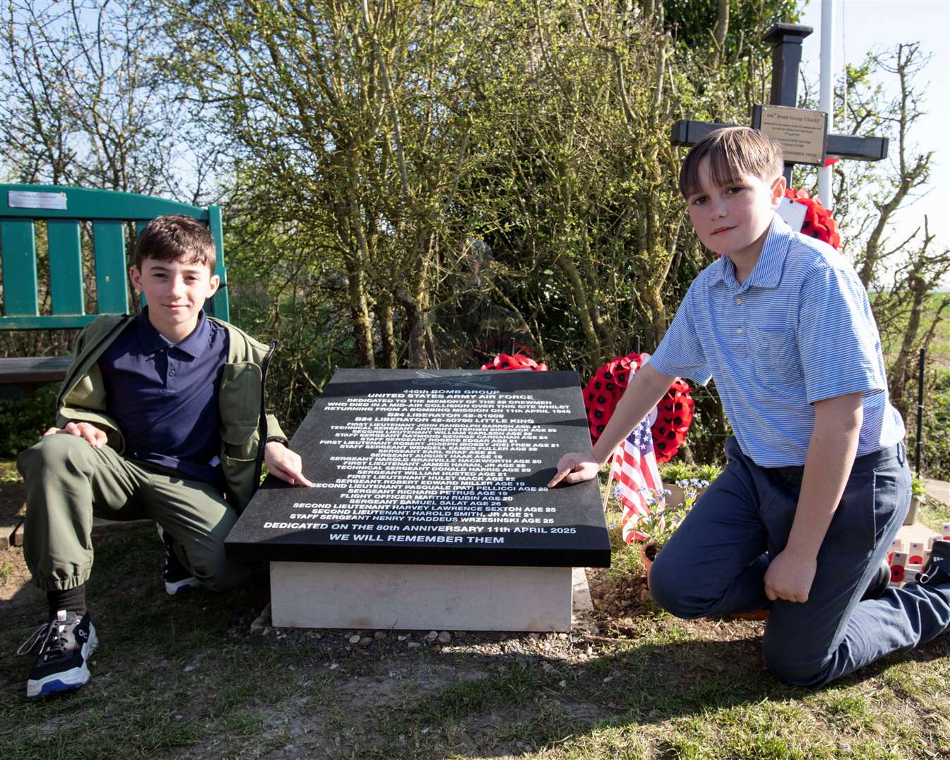 2nd Lieutenant Pasquale M (Pat) Pellicci’s great grandsons highlighting his name on the memorial. Picture: Royal British Legion