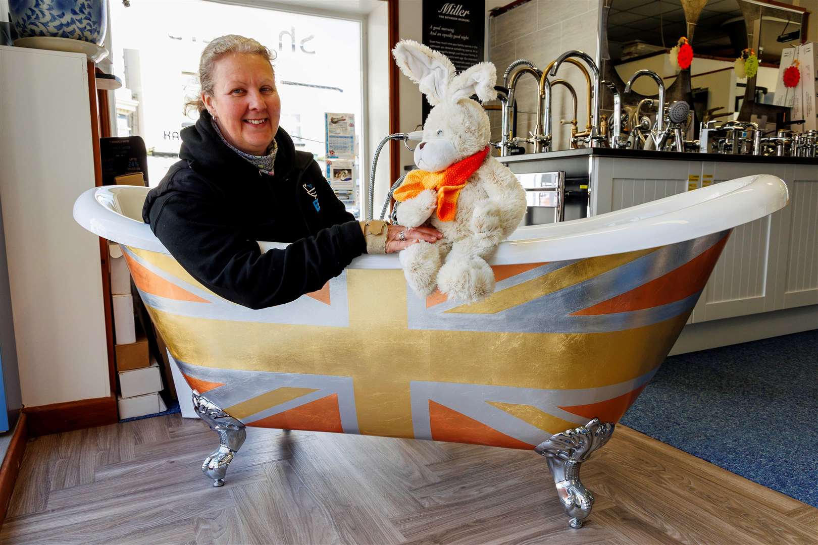 Time to come clean: Sally Renaut, from Bargain Bathrooms, may be hiding a bunny of her own. Pictures: Mark Bullimore