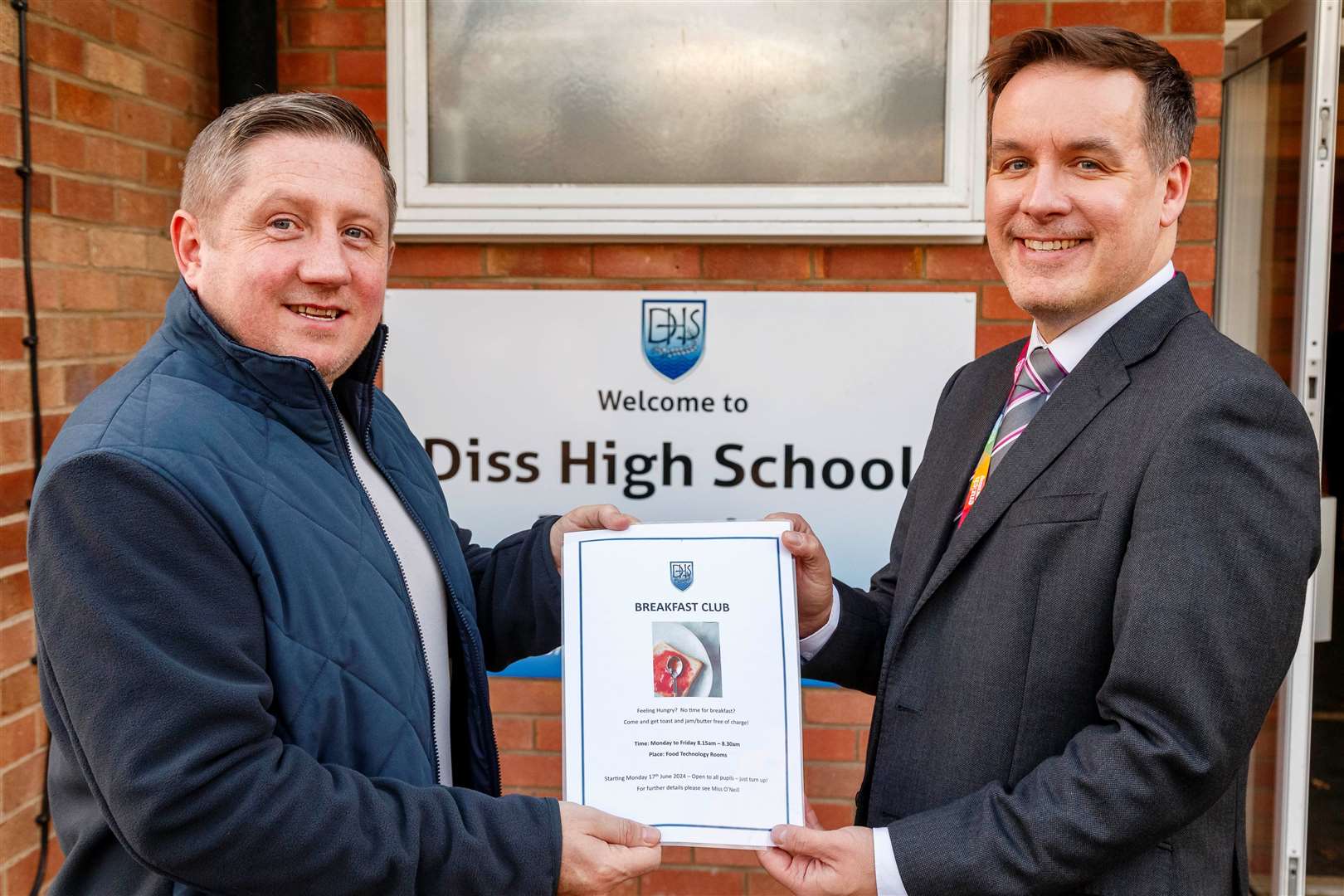 Stefan Dente of Hus Estate Agents and Diss High School head teacher Sam Stopps. Picture: Mark Bullimore