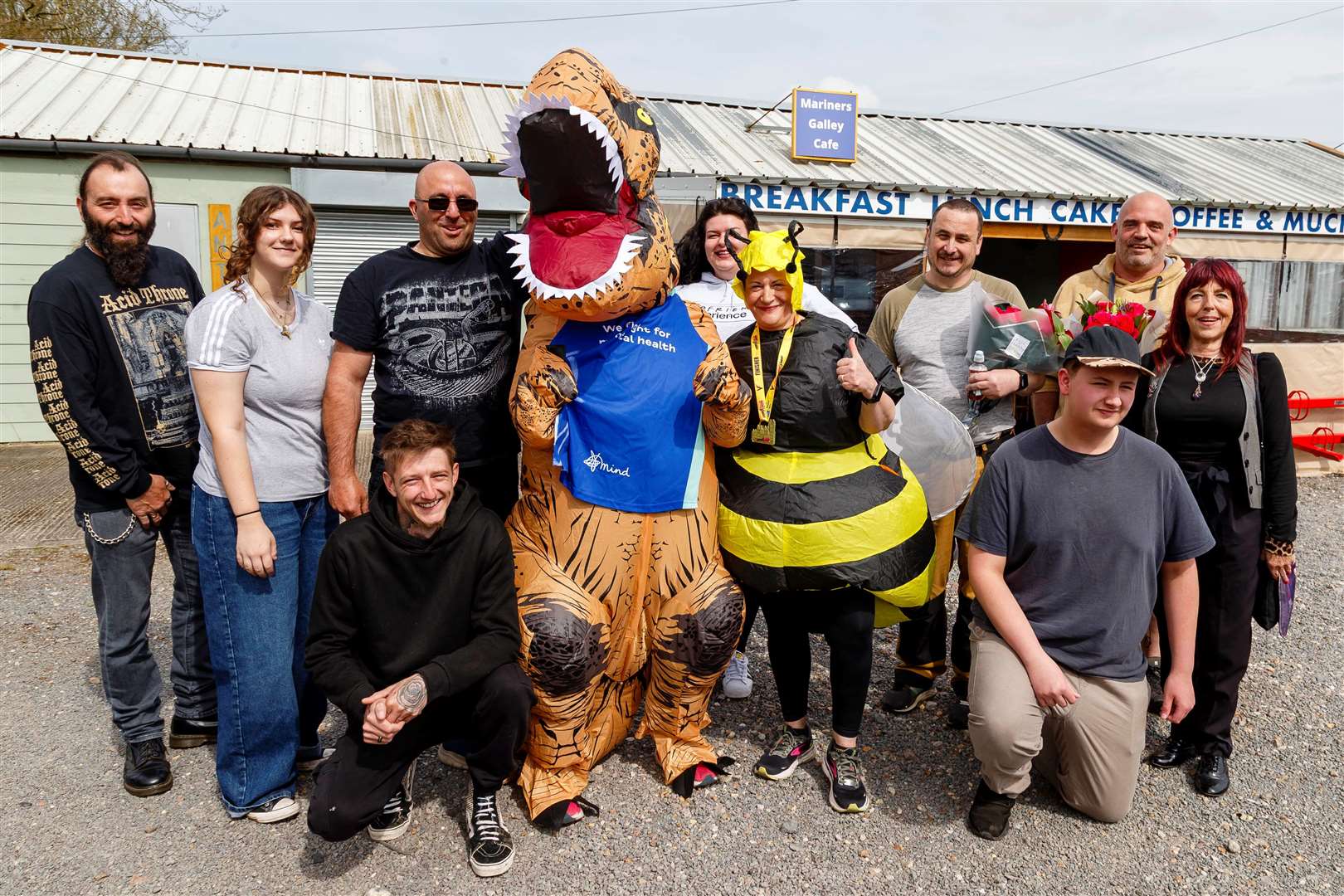 Maria Groves, dressed as the dinosaur, and bumblebee Maria Groves at The Mariner's Galley Cafe and Bistro. Picture: Mark Bullimore