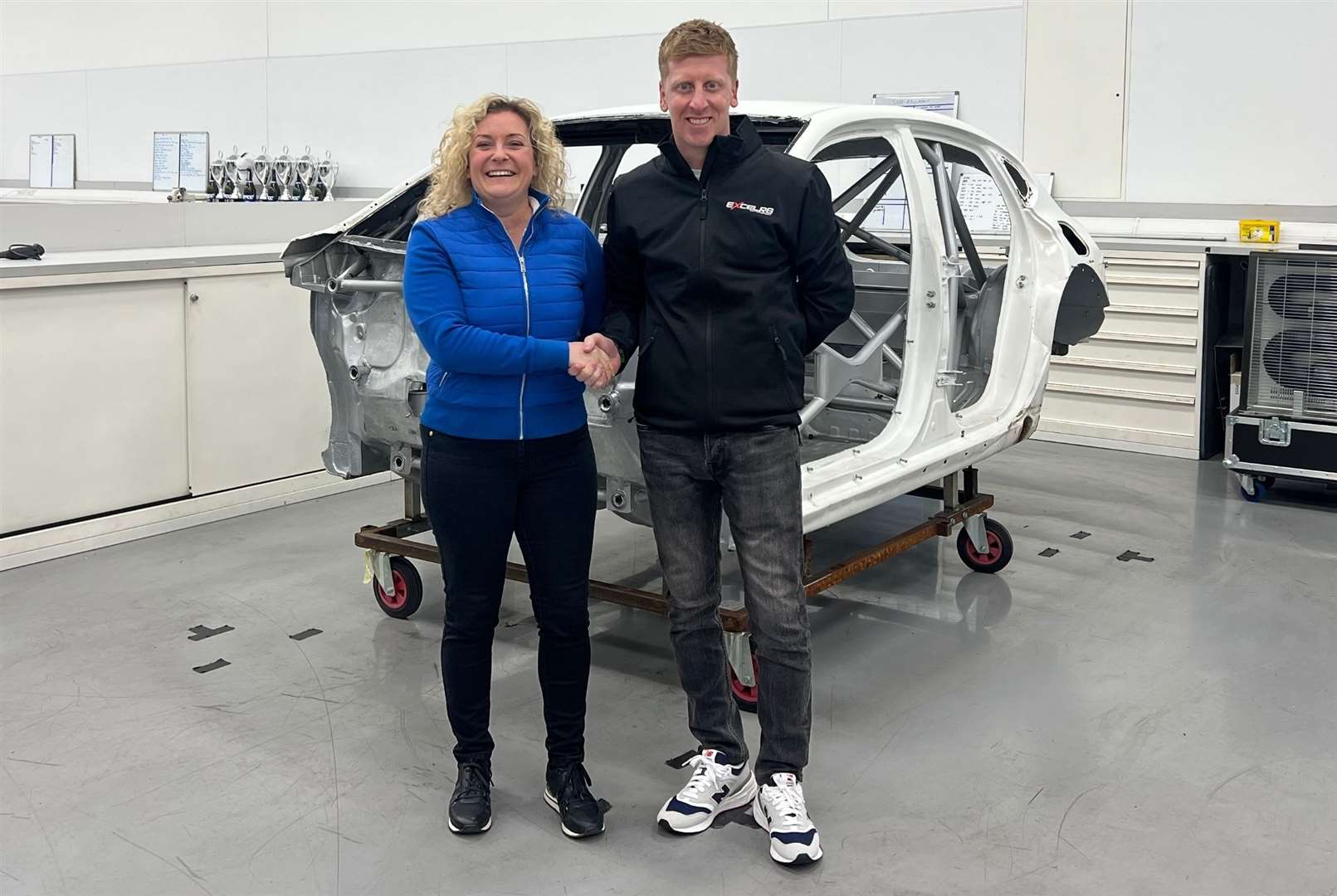 Newly-signed driver Adam Morgan with Team VERTU owner Justina Williams Picture: EXCELR8