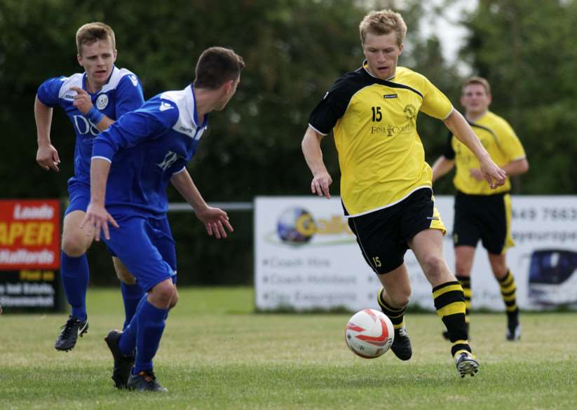 FRUSTRATING AFTERTOON: Jack Seccombe (right) came the close to scoring for Debenham in their 3-0 defeat