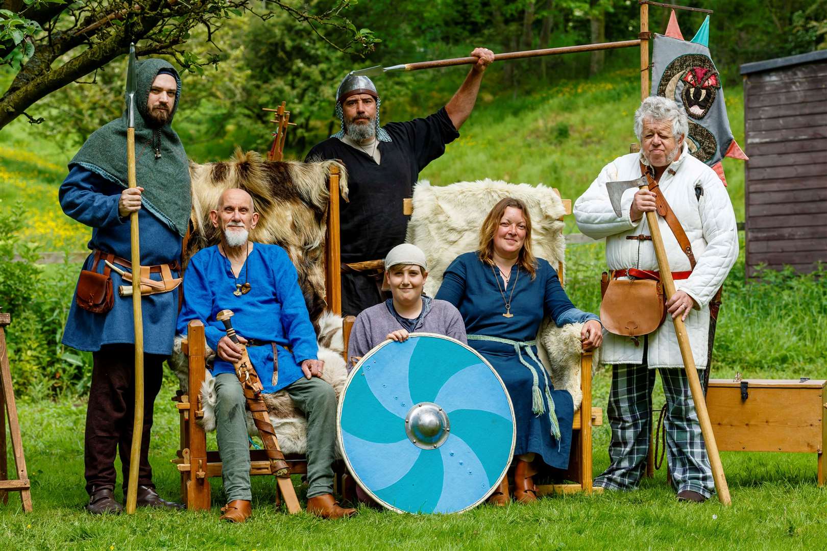 Rob “Thorval” Barker, Pete “Beowulf” Watson, Greg “Gunnar” Lambeth, Aiden “Sven” Lamberth, Joanna “Brunhilde” Bessey and Graham “Bones” Pointer of Jormungandr Austr. Picture: Mark Bullimore