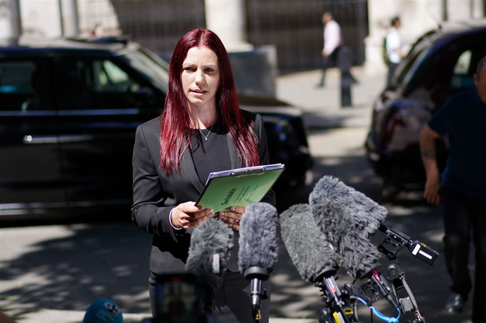 Sarah Myatt speaking outside the Royal Courts of Justice on Tuesday (Ben Whitley/PA)