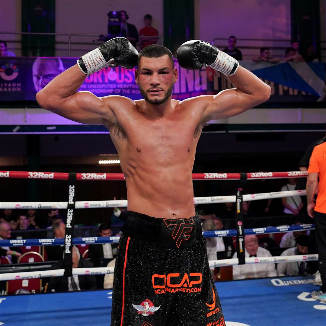 Tommy Fletcher celebrates his victory against Viktar Chvarkou. Picture: Queensberry Promotions