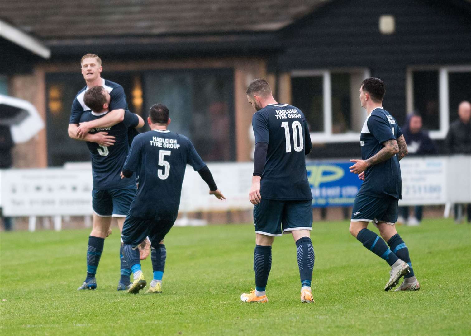 Hadleigh United players celebrate Kyle Cassell's stunning opener at Walsham-le-Willows Picture: Mark Westley