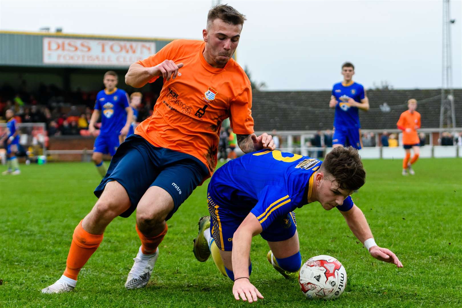 Recent addition James Bemrose in action for Diss Town in their home match with King's Lynn Town Reserves Picture: Mark Bullimore