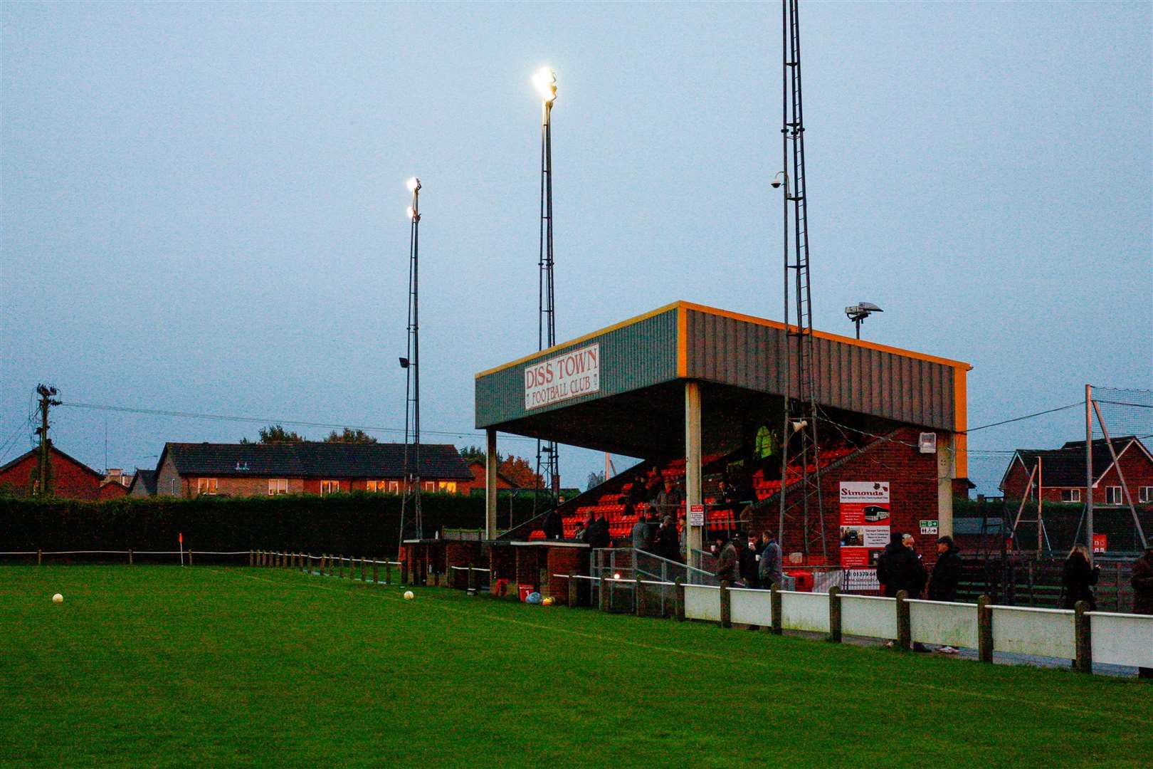 Diss, Norfolk. Football action from Diss Town FC vs Felixstowe and Walton United, pictured is Diss Town Football Club's Brewers Green Lane Football ground. (37240683)