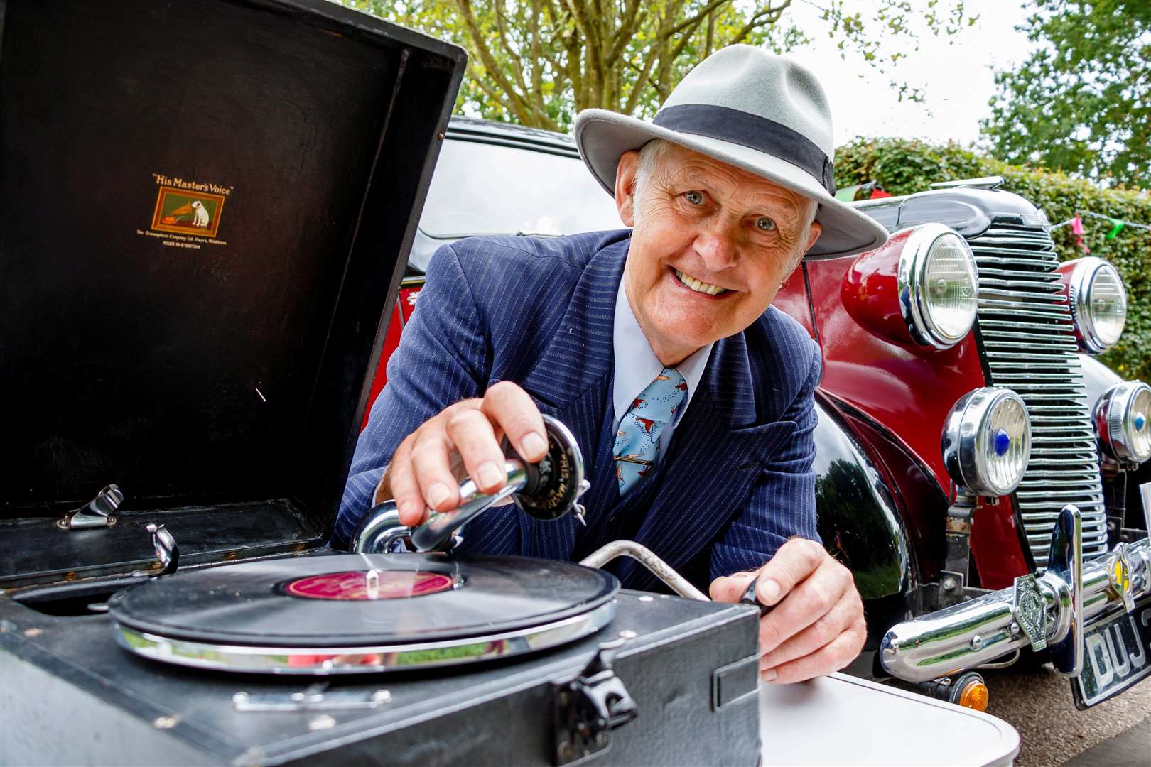 John Elsden with an old gramophone.