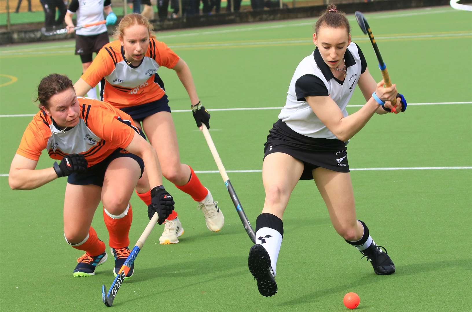 A Magpies Ladies’ II player unleashes a shot against Bury St Edmunds I Picture: Gary Donnison