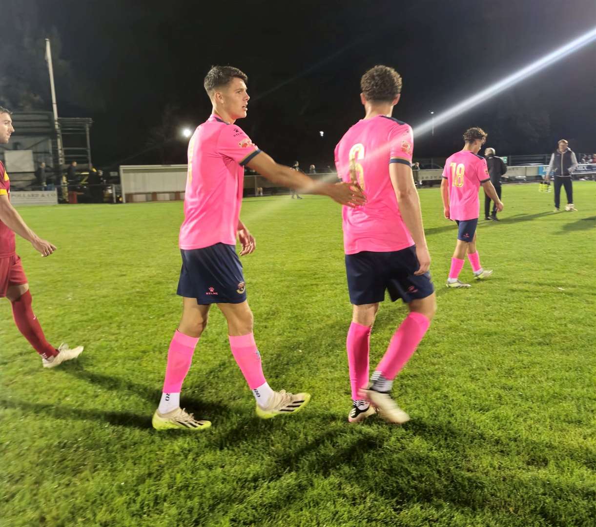 Ben Isaacson celebrates with Tom Dickenson at the full-time whsitle as AFC Sudbury progressed past Walsham-le-Willows in the Suffolk Premier Cup Picture: Mr Footy