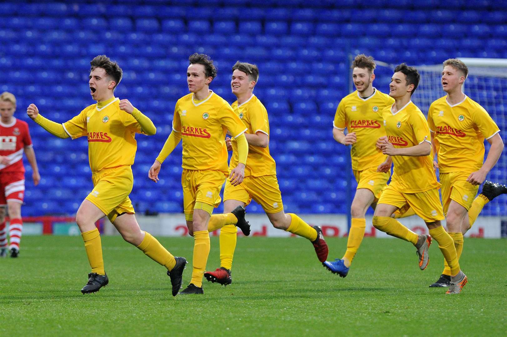 FOOTBALL - Suffolk U18 Midweek Cup final - AFC Sudbury v Walsham Le Willows..Pictured: Walsham celebrate their early goal....PICTURE: Mecha Morton... (9985510)