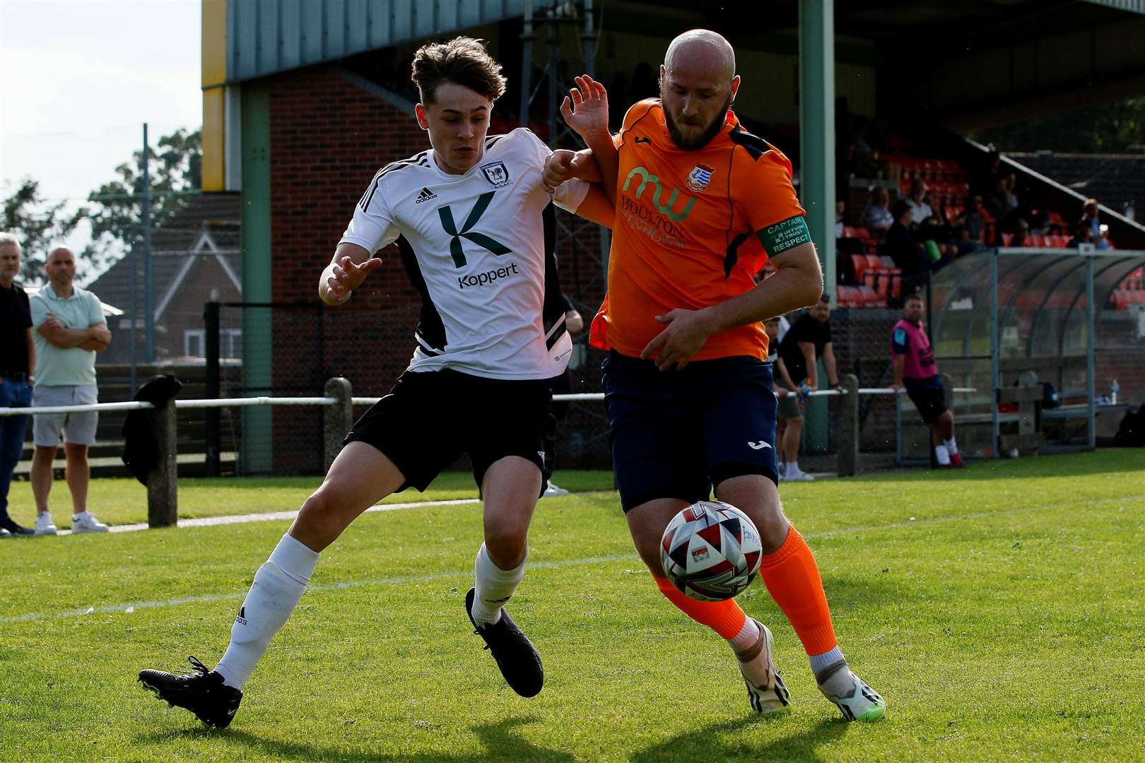 Kyle Baker in action for Diss Town as they prepare for their Isuzu FA Vase tie against Sheringham Picture: Mark Bullimore