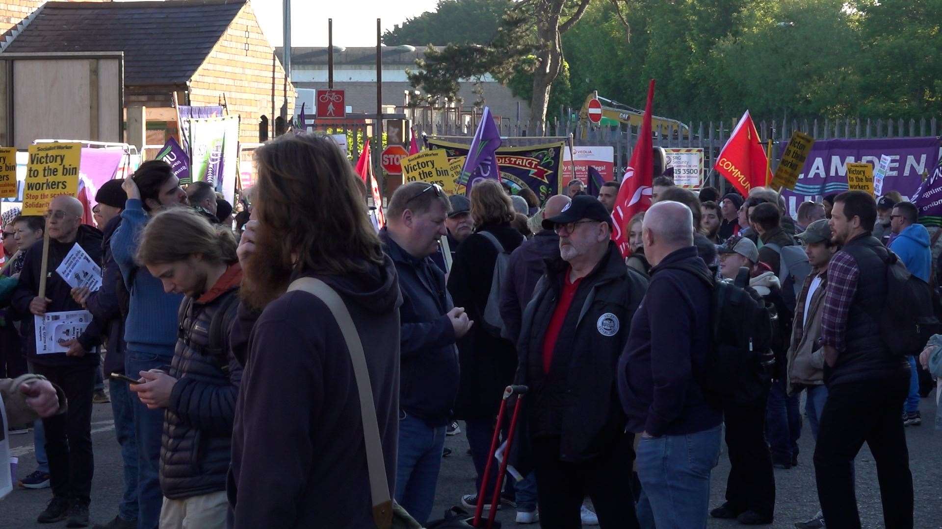 Various unions gather for a ‘mega-rally’ in support of Birmingham bin workers near a household recycling centre, or tip, in Kings Norton (Phil Barnett/PA)