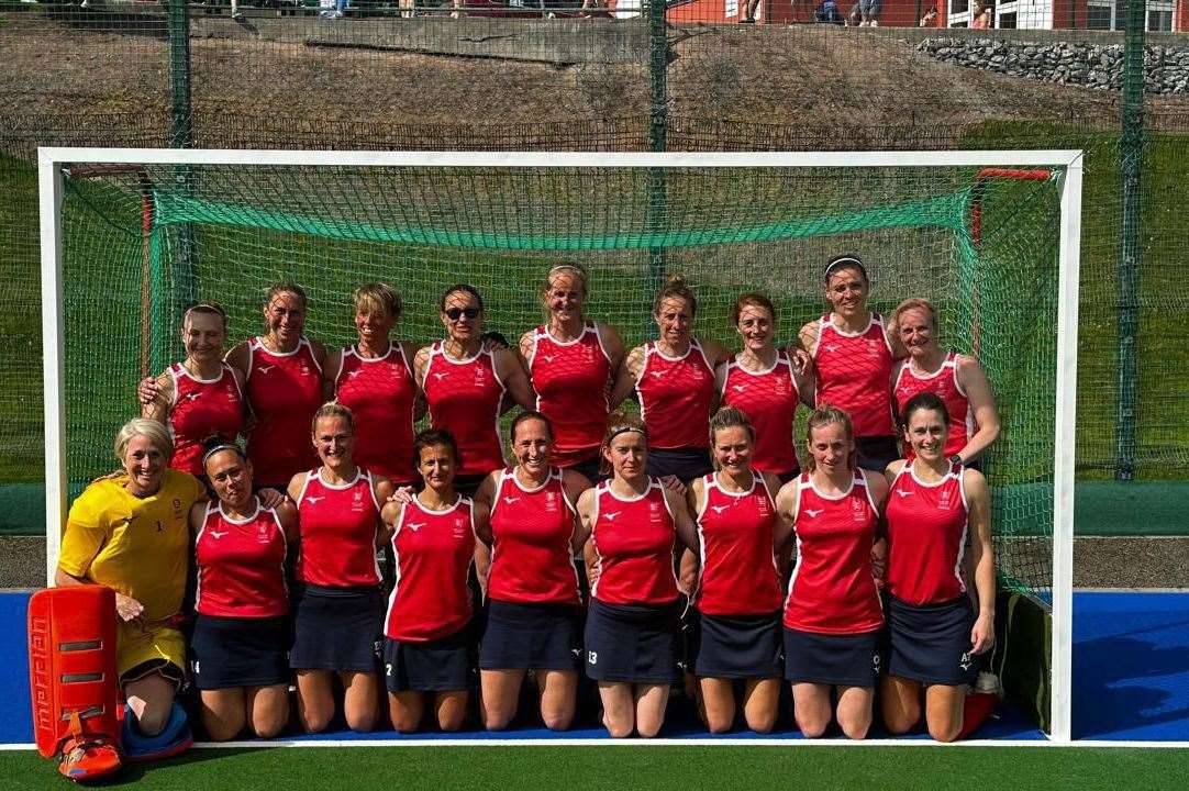 Lucy Field (back right) earned a second-placed finish with England at the Over-40s Four Nations tournament. Picture: Neil Keating