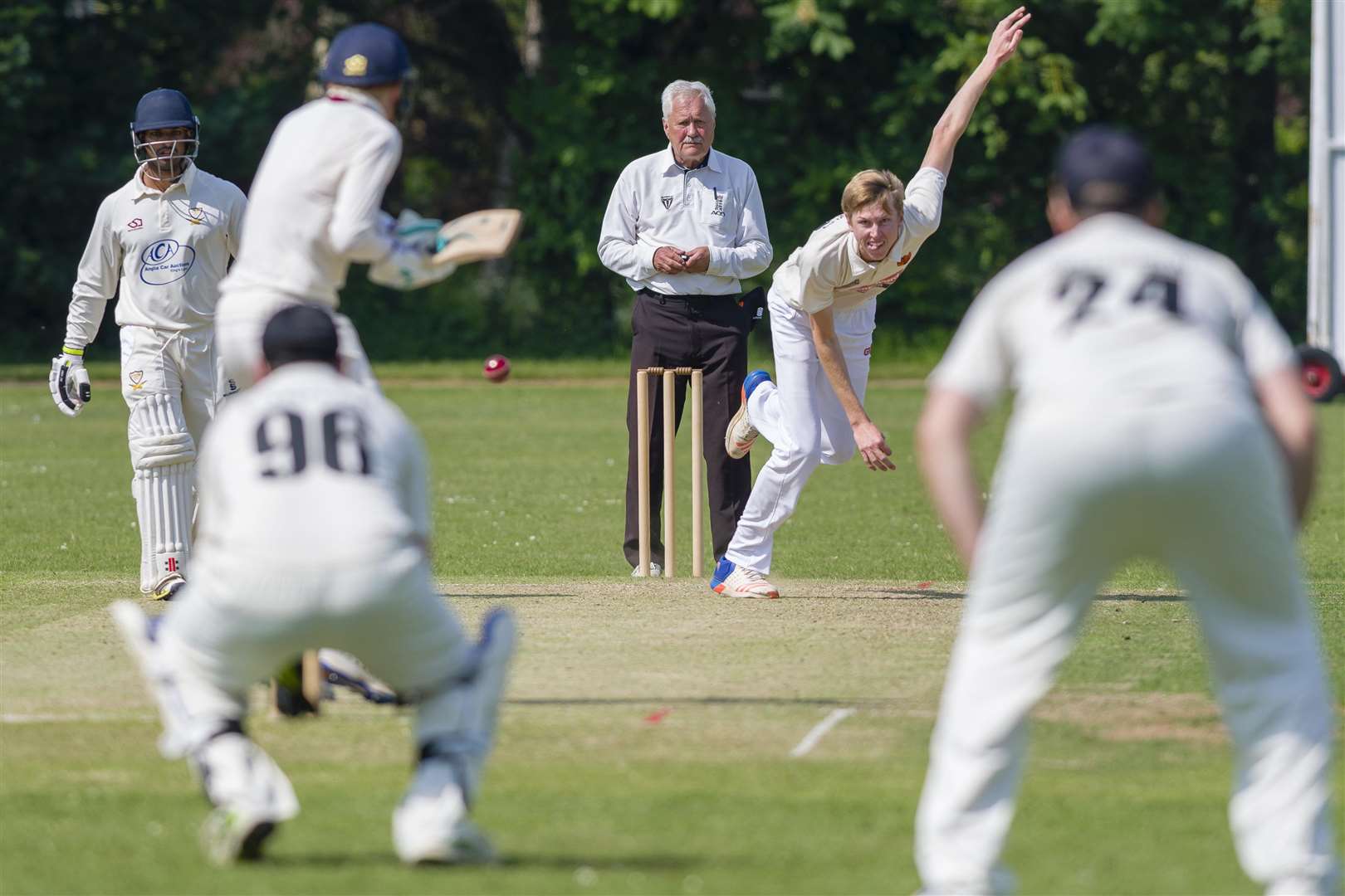 Diss, Norfolk. Cricket action from Diss vs Stow - Diss Bowling - Eli Meenhorst...Picture: Mark Bullimore Photography. (2239315)