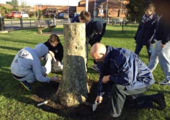 Attleborough Boxing Club president Richard Caston plants the first of the 5000 bulbs in Queens Square.