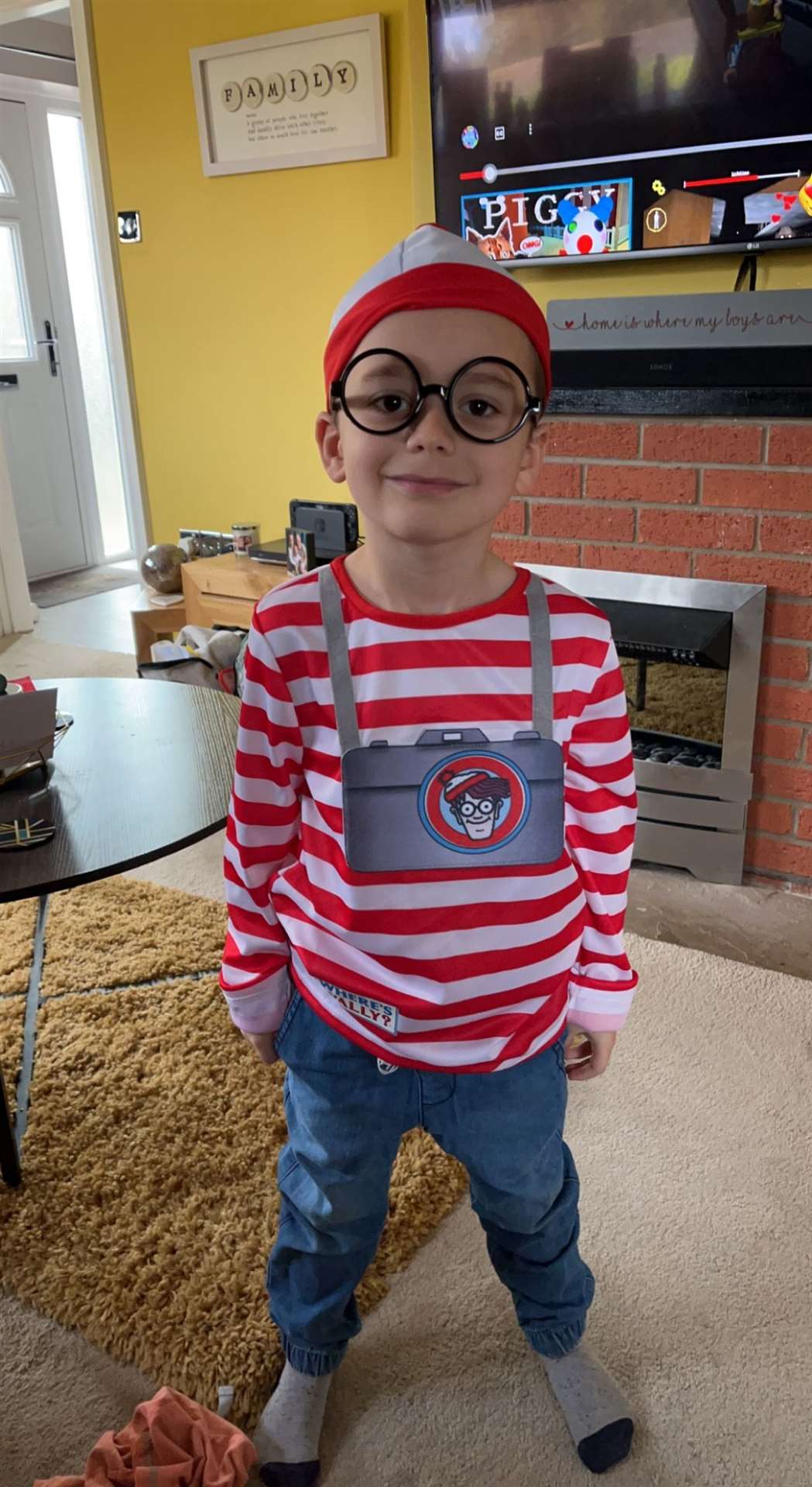 Reggie Gipson, five, as Wally from Where’s Wally?