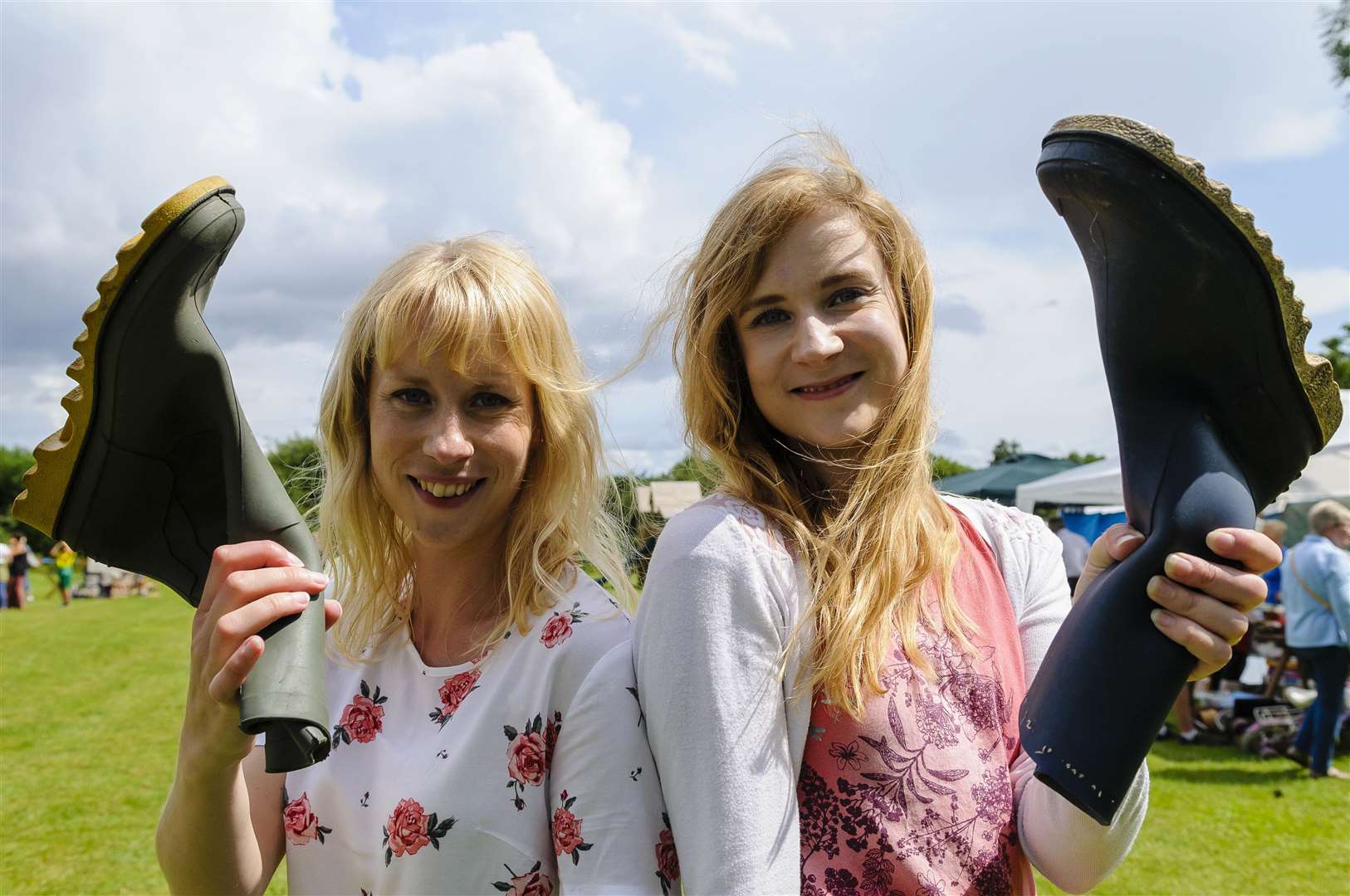 Shelfanger Village Fete pictured are Nicola green , 32 and Laura Green 30 about to wang a welly. ..Picture: Mark Bullimore Photography. (14064060)