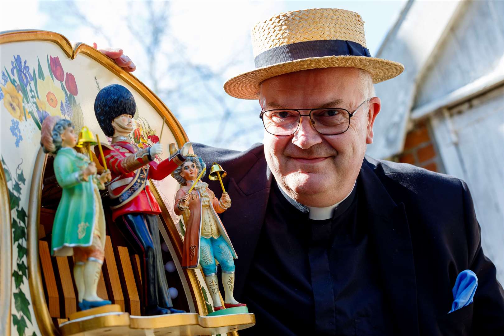 Reverend Dr Guy Sumpter Rector of Eye with a McCarthy Street Organ. Picture: Mark Bullimore