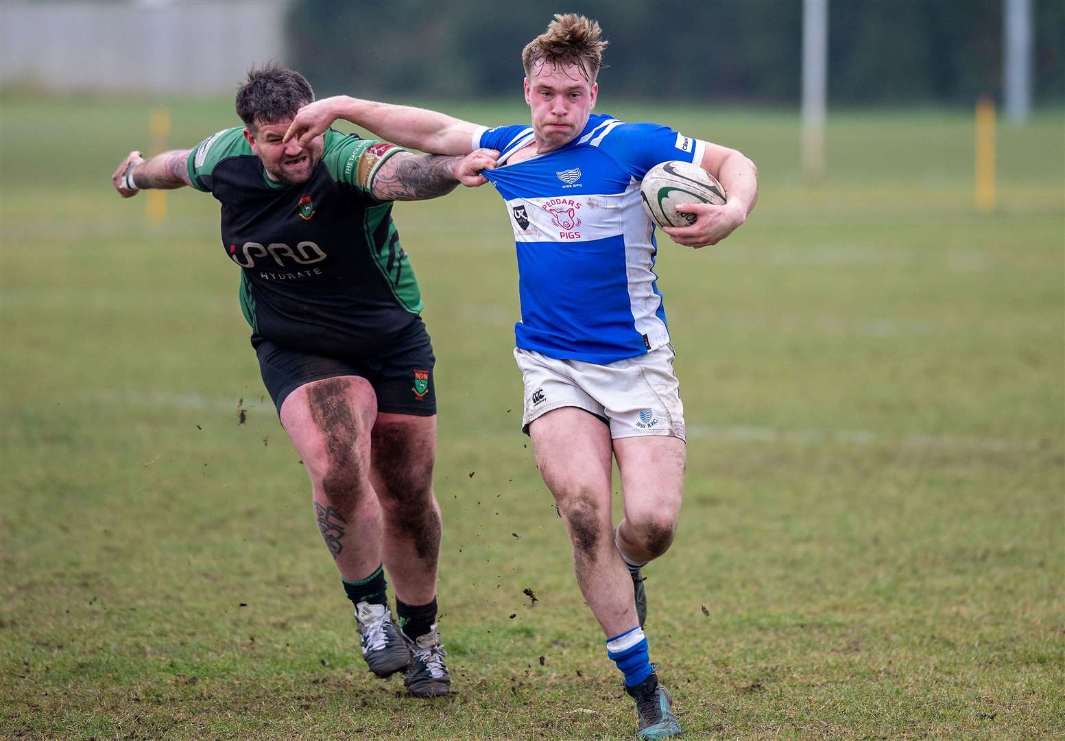 Joe Germany fights off a tackle at Newmarket Picture: Mark Westley