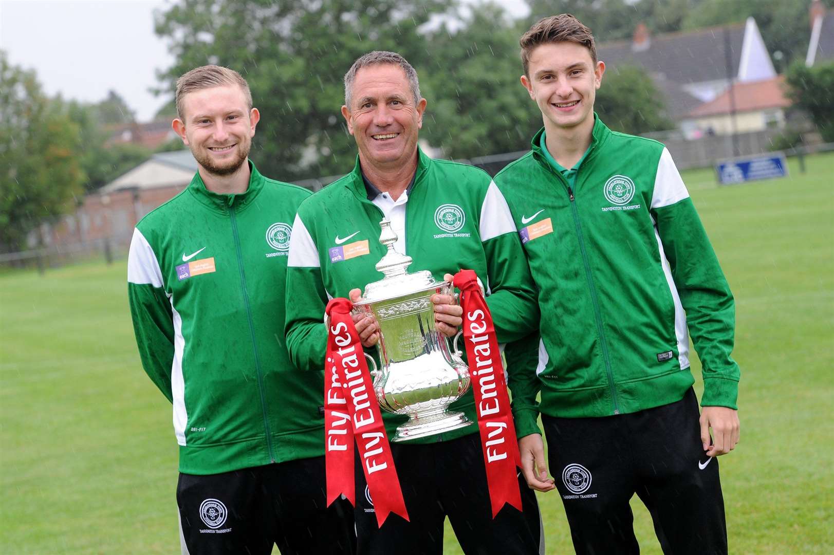 The FA Cup visited Framlingham FC..Pictured: Manger Mel Aldis with sons Matt (left) and Will (right)...PICTURE: Mecha Morton. (32724166)