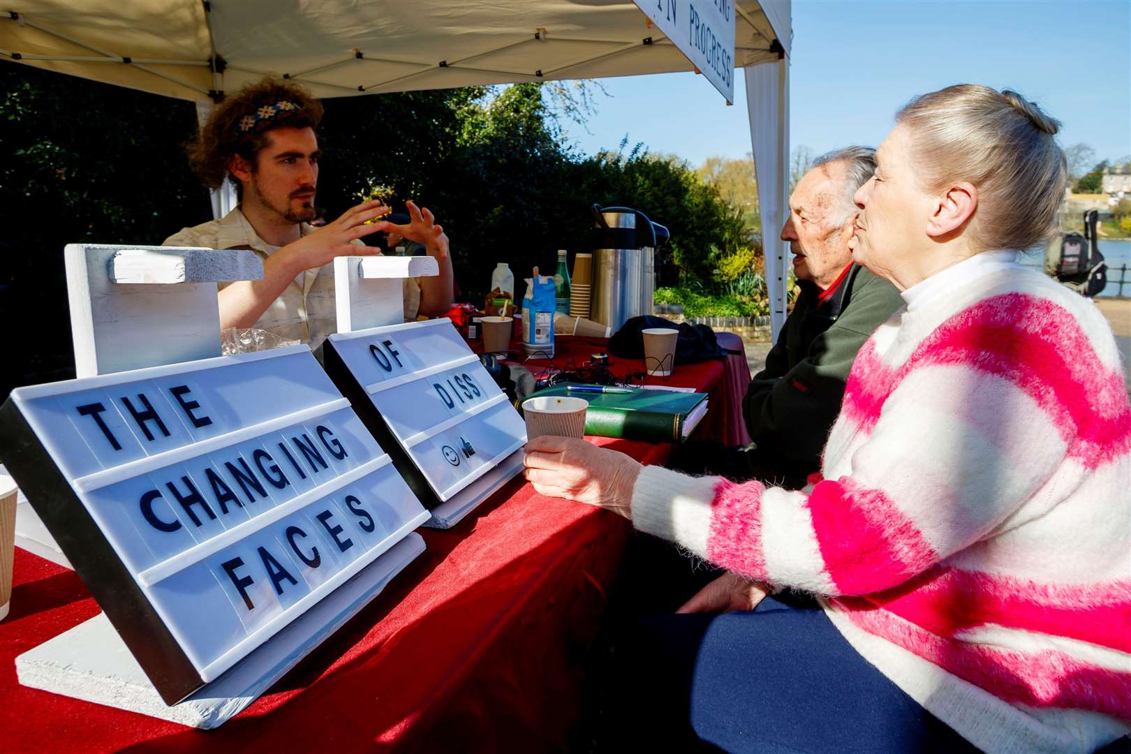 The pair spoke to many residents of Diss about their tales of the town, including Kim and Mike Archer. Picture: Diss Express