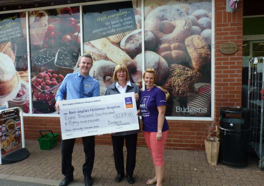 Budgens has bowed out of Harleston with a big donation to East Anglia's Children's Hospices. From left - Steve Charlton, Carol Goldsmith and Julie Farmer. Submitted photo.
