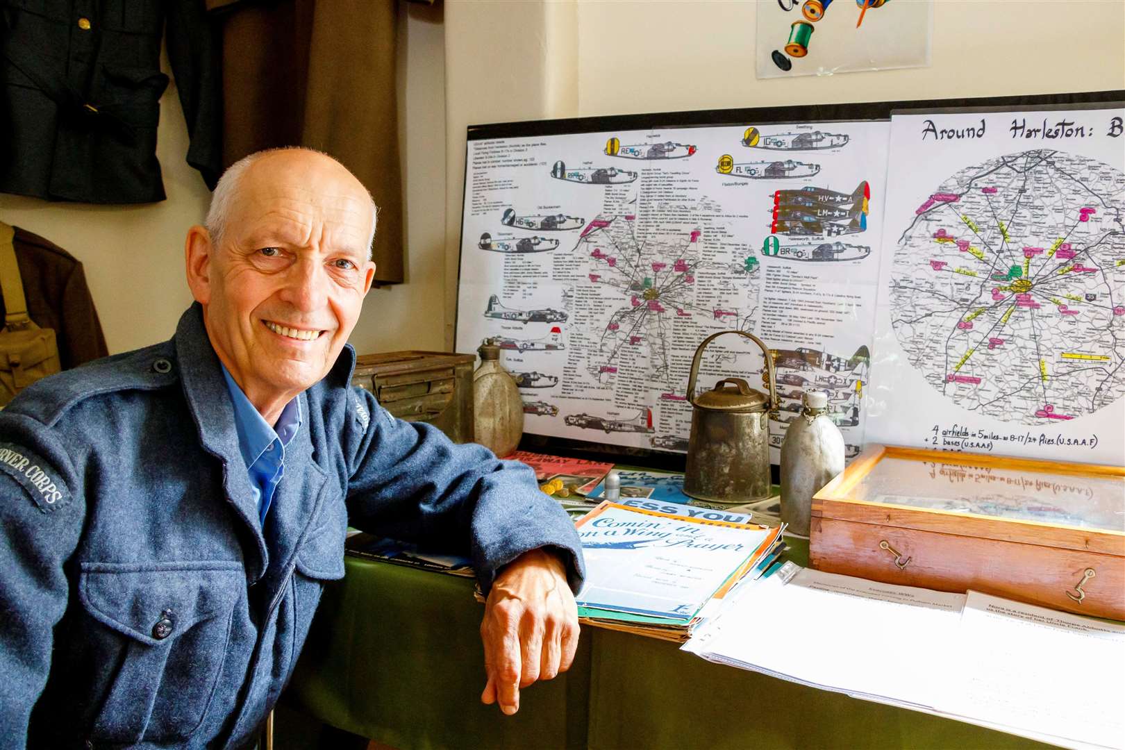 Gordon Lascelles, of Harleston Museum, with exhibits about the Eighth Air Force.