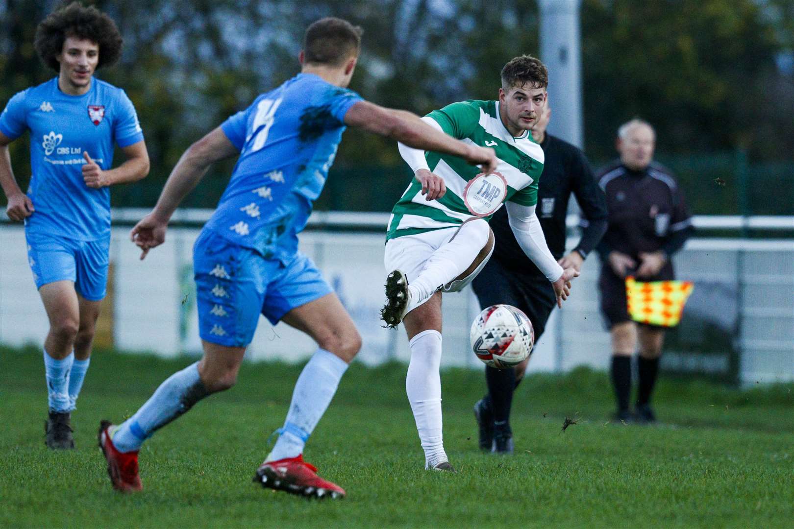 Alex Ling sends the ball forward for Framlingham during Saturday’s game against Norwich CBS Picture: Mark Bullimore