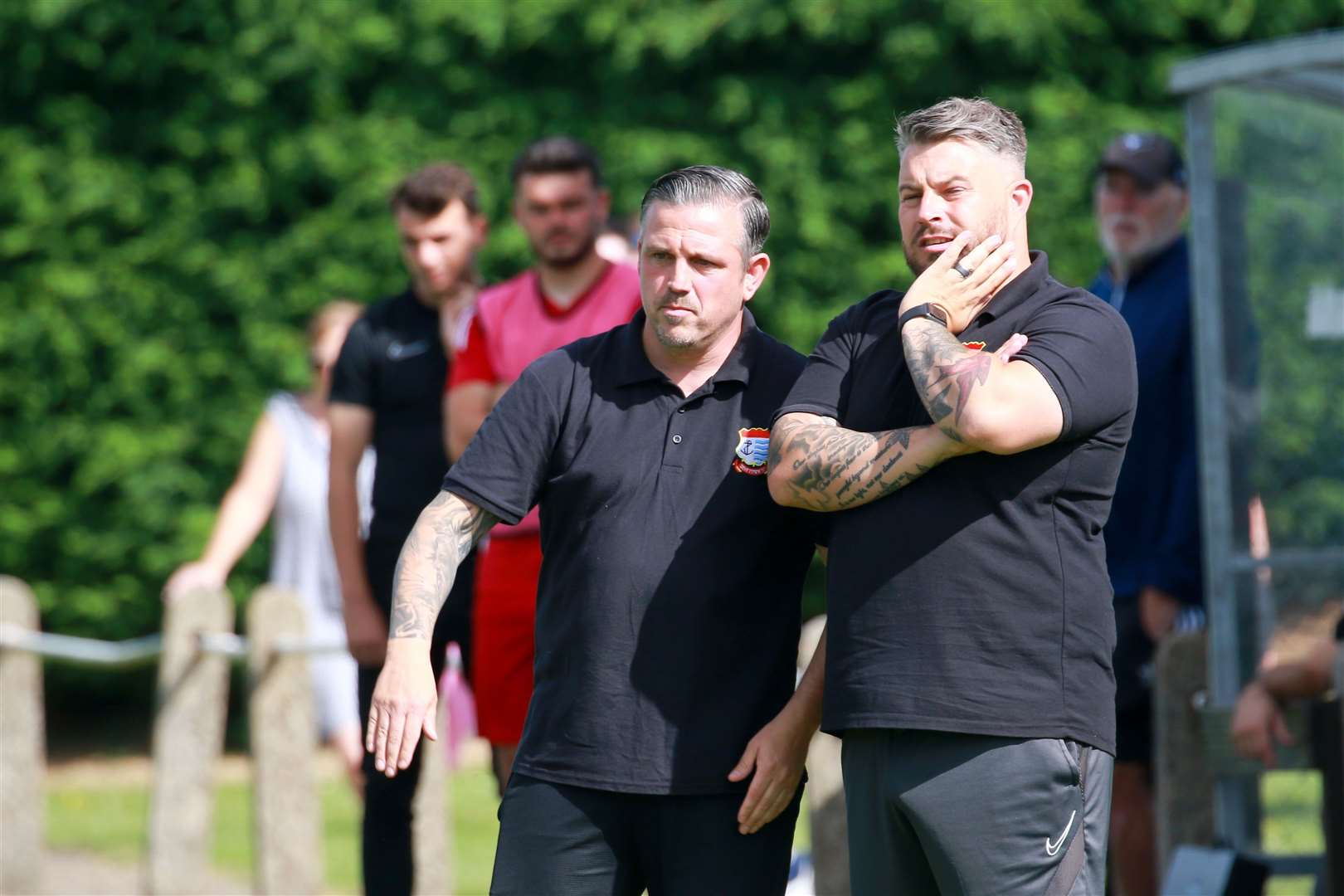 Diss Town manager Garth Good, left, has reunited the players and fans at Brewers Green Lane Picture: Gary Donnison