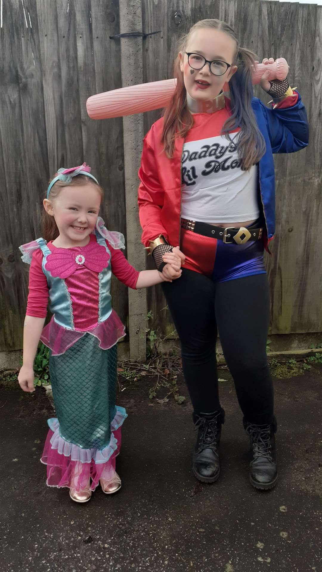 Mia Neal, five, and Madison Neal, 10, from Harleston, as The Little Mermaid and Harley Quinn.