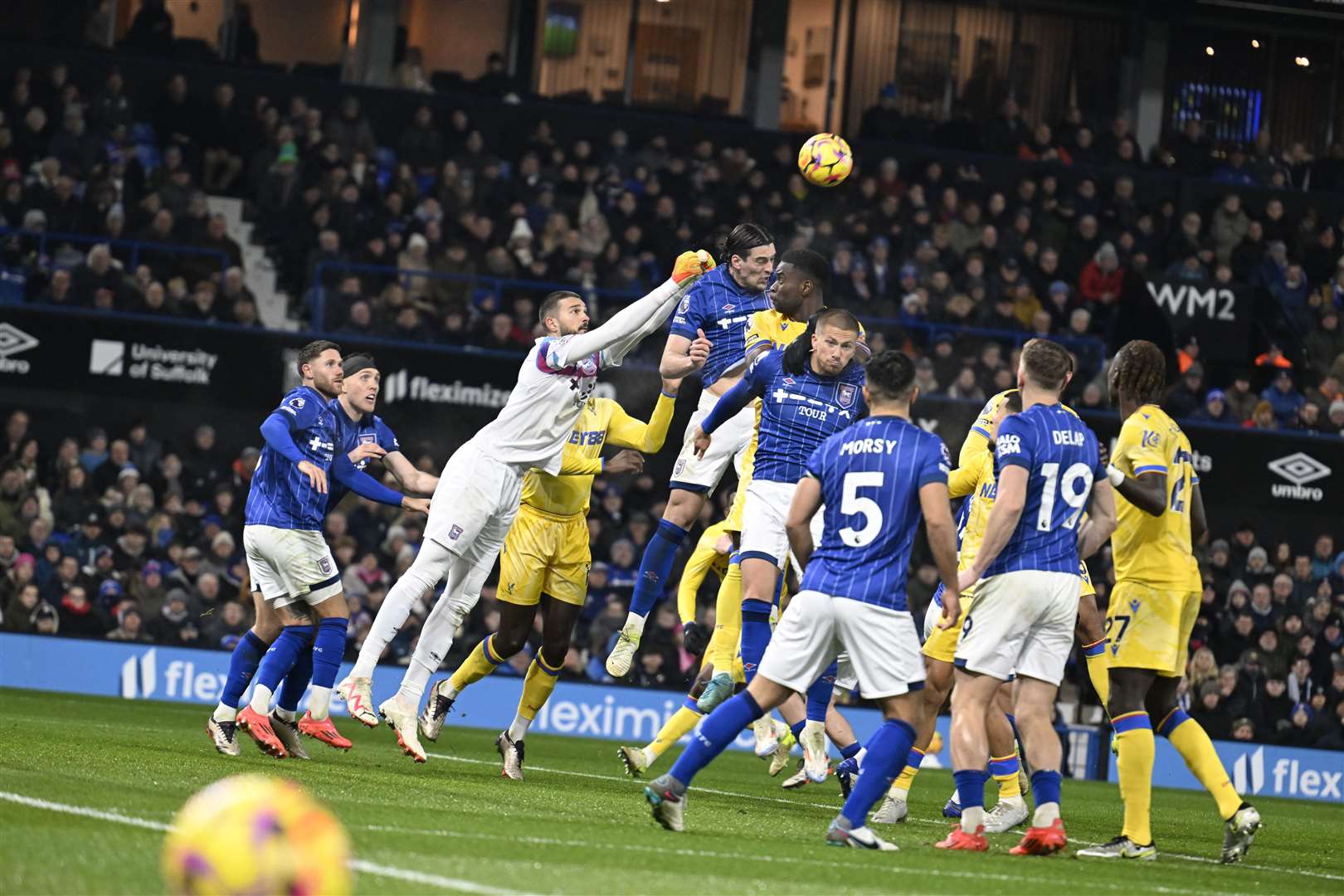 Town goalkeeper Arijanet Muric in action against Crystal Palace on Tuesday night at Portman Road. Picture: Barry Goodwin