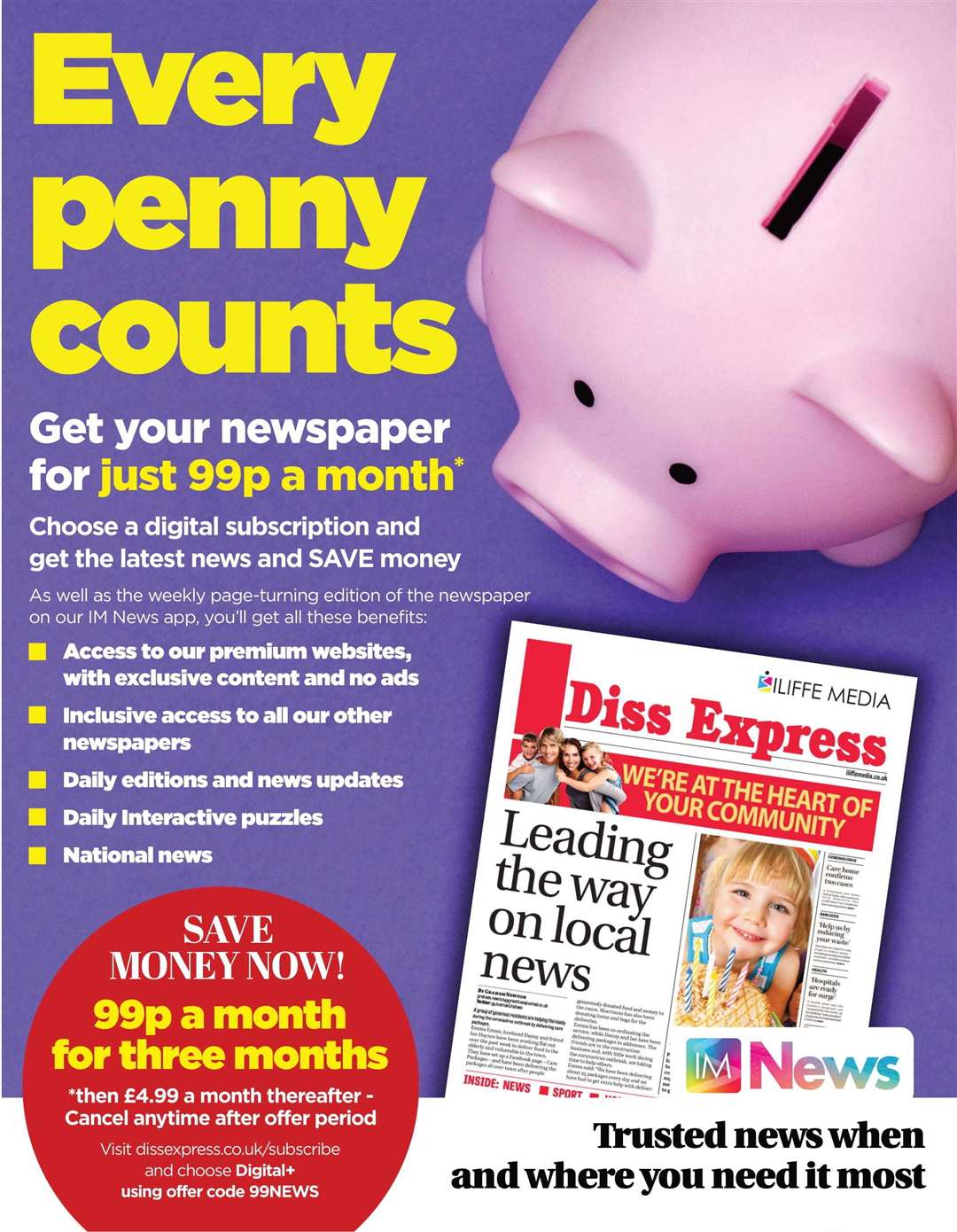 You can now get your Diss Express for just 99p for a limited time using offer code 99NEWS. (59117716)