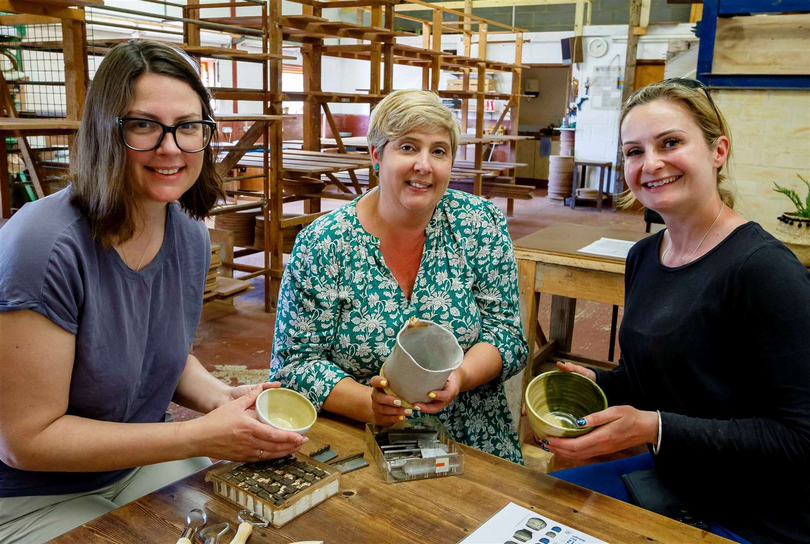 Ceri Owen, Angela Lane and Rhiannon House in the community studio. Picture: Mark Bullimore