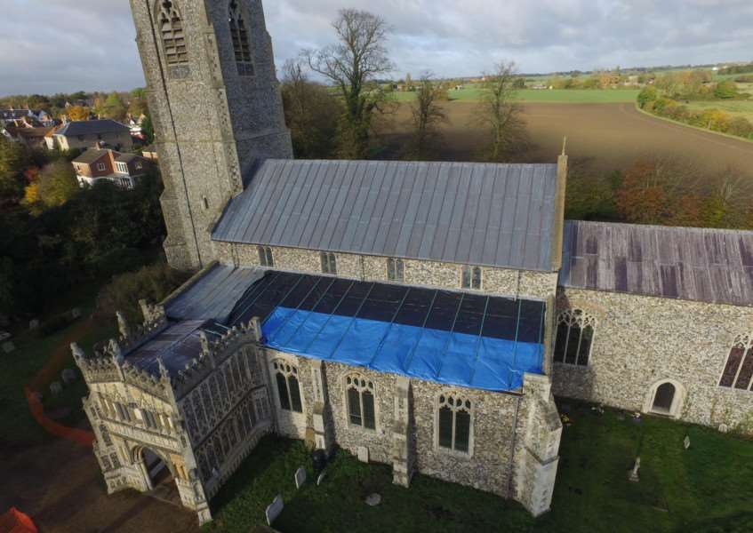 Aerial views of Pulham St Mary Church, the latest to have been targeted by lead thieves. Photo: Clayton Hudson. ANL-161115-120100001