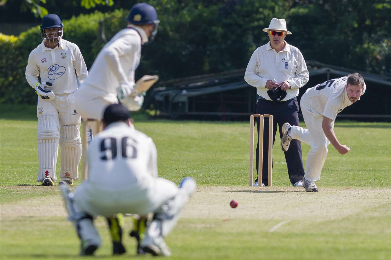 Diss, Norfolk. Cricket action from Diss vs Stow - Diss Bowling - Dan Taylor...Picture: Mark Bullimore Photography. (2239339)
