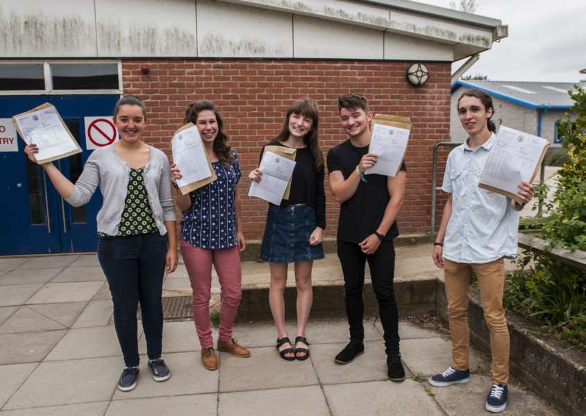 A level results at Hartismere High School, Eye. Some of the high acheiving students show their results. ANL-150813-104933005