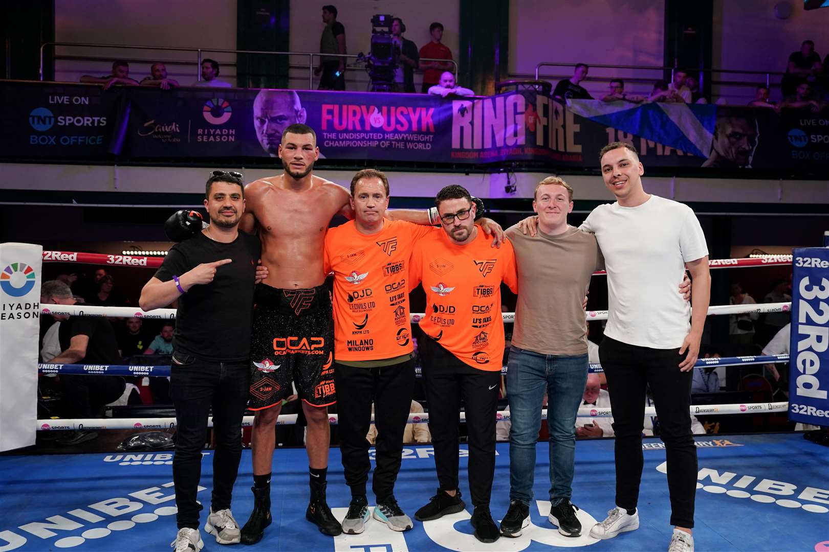 Tommy Fletcher and his team after he defeated Viktar Chvarkou. Picture: Queensberry Promotions