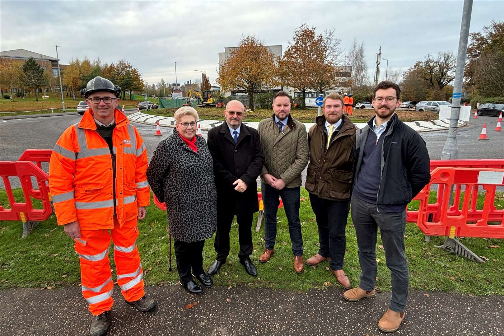 Left to right: Jon Tovell, Project Manager at Breheny Developments; Cllr Lisa Overton-Neal, South Norfolk Council; Cllr Graham Plant, cabinet member for highways, infrastructure and transport at Norfolk County Council; Gary Mann, Director at Bullen Developments; Myles Hughes, Director at Hainstone; Lewis Beales, Senior Quantity Surveyor at Hainstone.