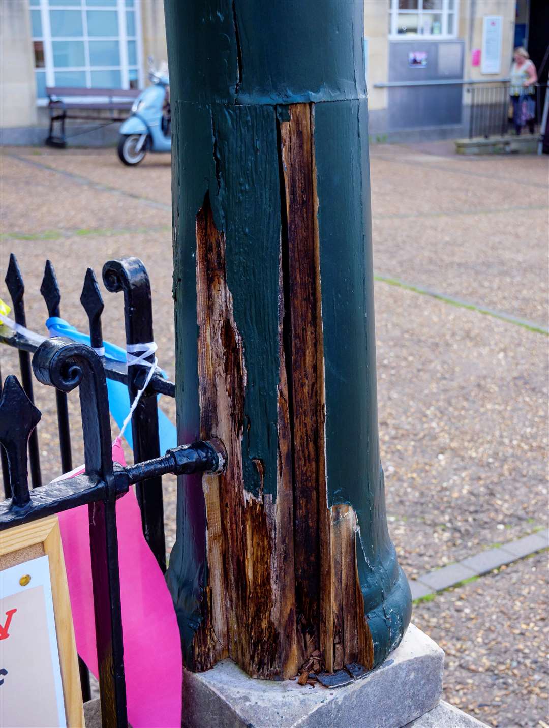 The 200-year-old wooden pillar is one of seven that hold up the museum’s roof. Picture: Mark Bullimore