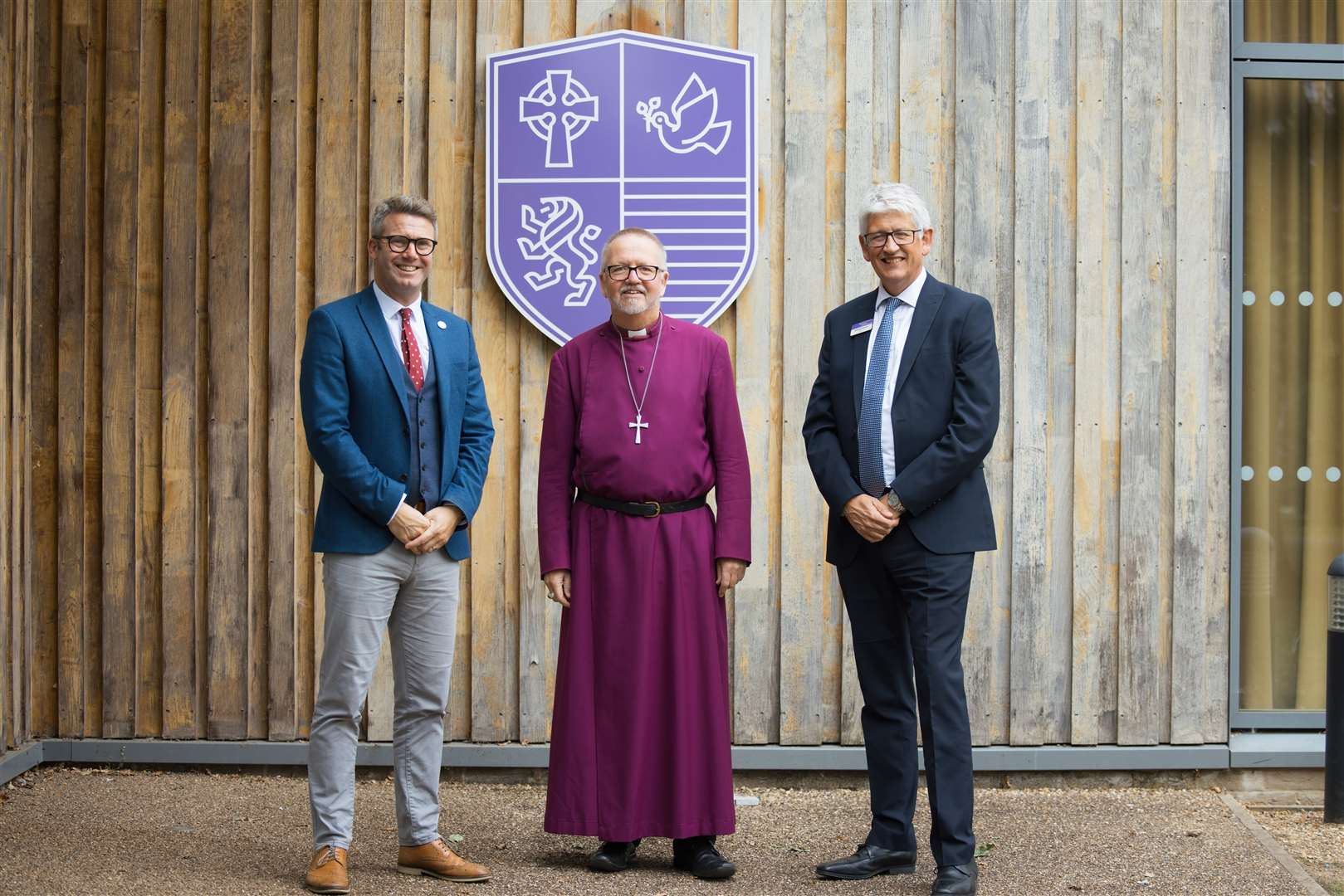 The Bishop is joined by heateacher Robert Connelly (left) and St Benet's CEO Richard Cranmer (right). Picture: Jungle PR (59558108)