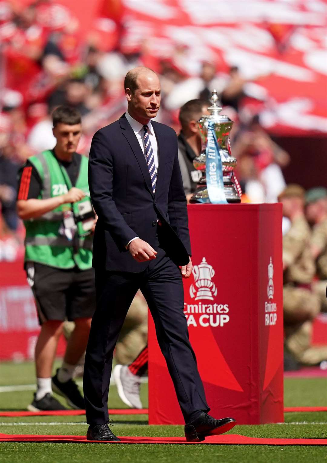 The Prince of Wales makes his way onto the pitch to meet the players before the Emirates FA Cup final at Wembley Stadium in 2023 (Adam Davy/PA)