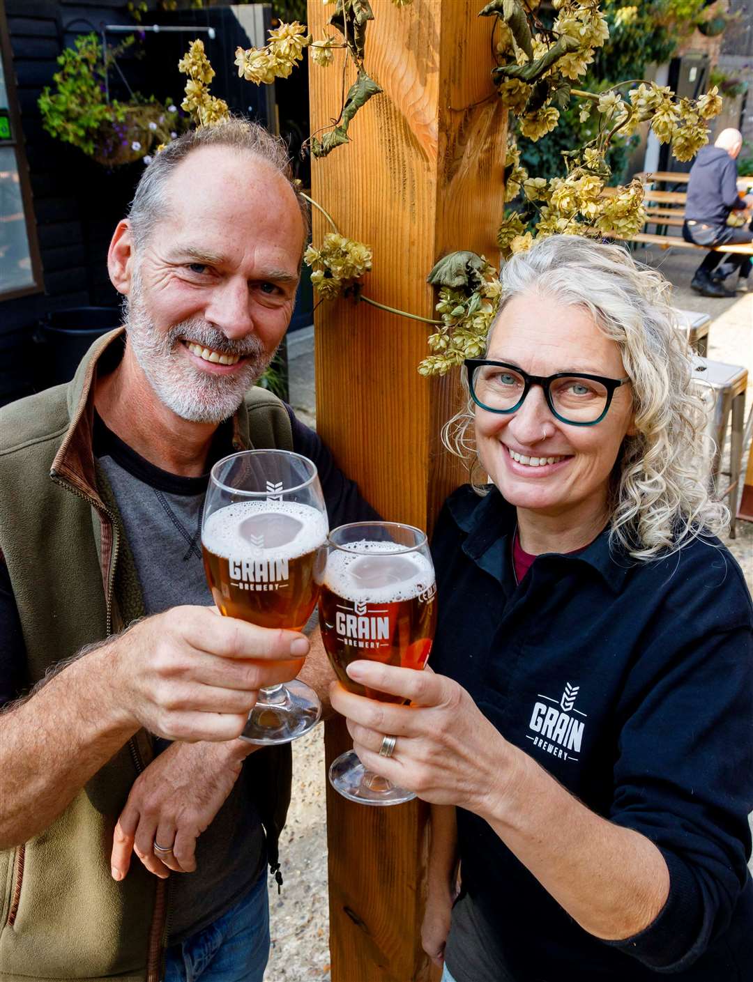 Phil and Hilary Halls with the Fresh Hopped Beer. Picture: Mark Bullimore