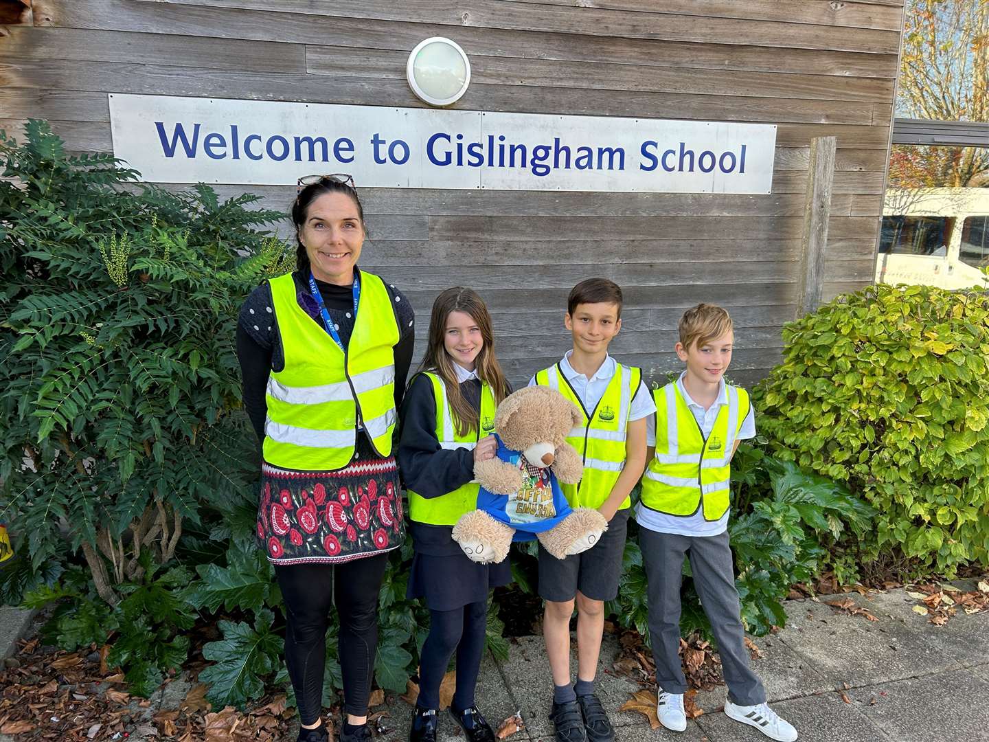 Clare Hall with three of the school’s young road safety officers.