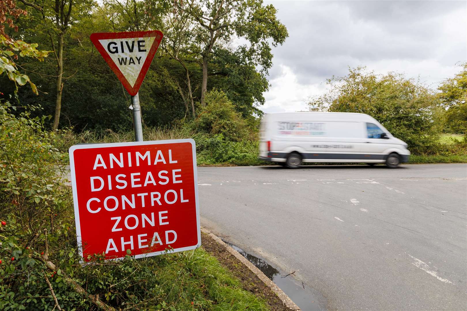 Signage has gone up around Attleborough as Defra enforced a 10km Surveillance Zone. Picture: Mark Bullimore Photography 2022.