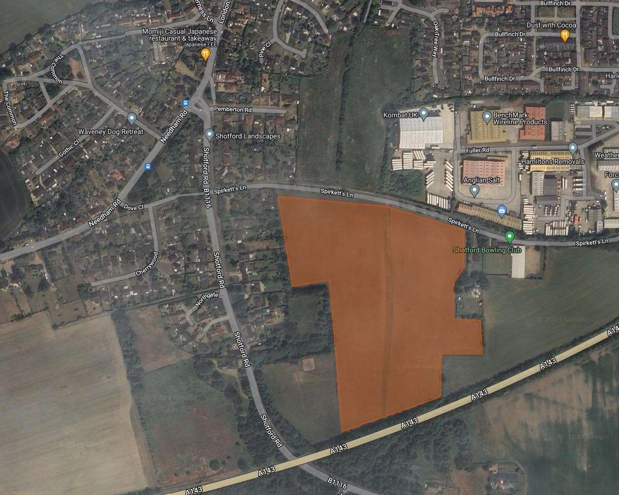 The development site in Spirketts Lane, Harleston. Picture: Google Maps