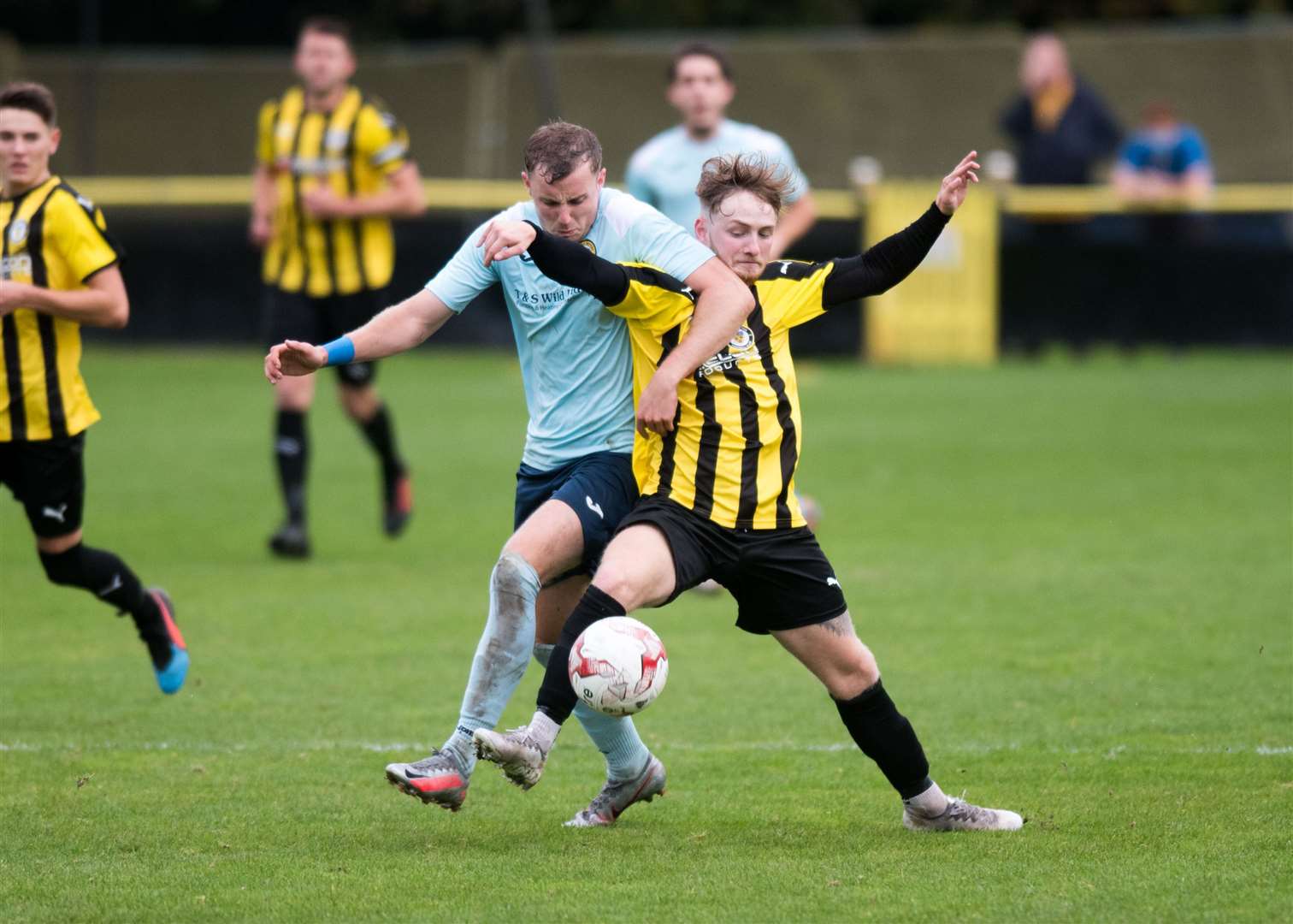 Robbie Sweeney battles for the ball in Stowmarket Town's home win against Stanway Rovers Picture: Mark Westley